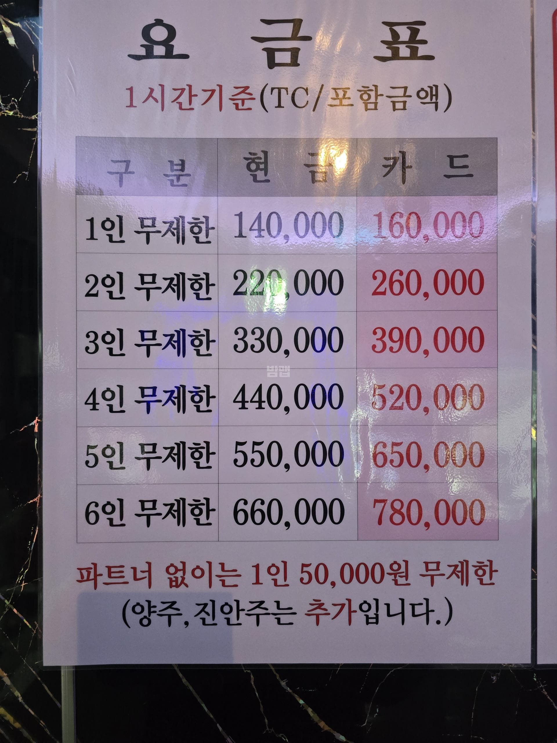 경기 화성 1동 쟁반노래타운클럽 (이○전 실장) 주대 및 메뉴 가격표 안내 (0)